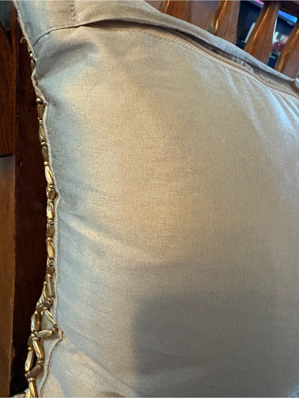 Pair Pier 1 Imports Gold Beaded Lattice Lumbar Accent Throw Pillows 16x12 EUC